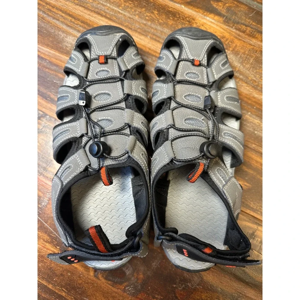 Eddie Bauer Tommy Mens 13 Grey Leather Sport Sandals Closed Toe Hiking Trail